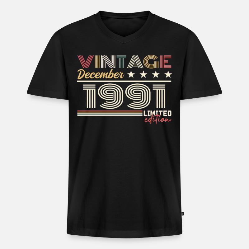Geschenk Dezember 1991 - Männer Premium Bio T-Shirt mit V-Ausschnitt - Schwarz