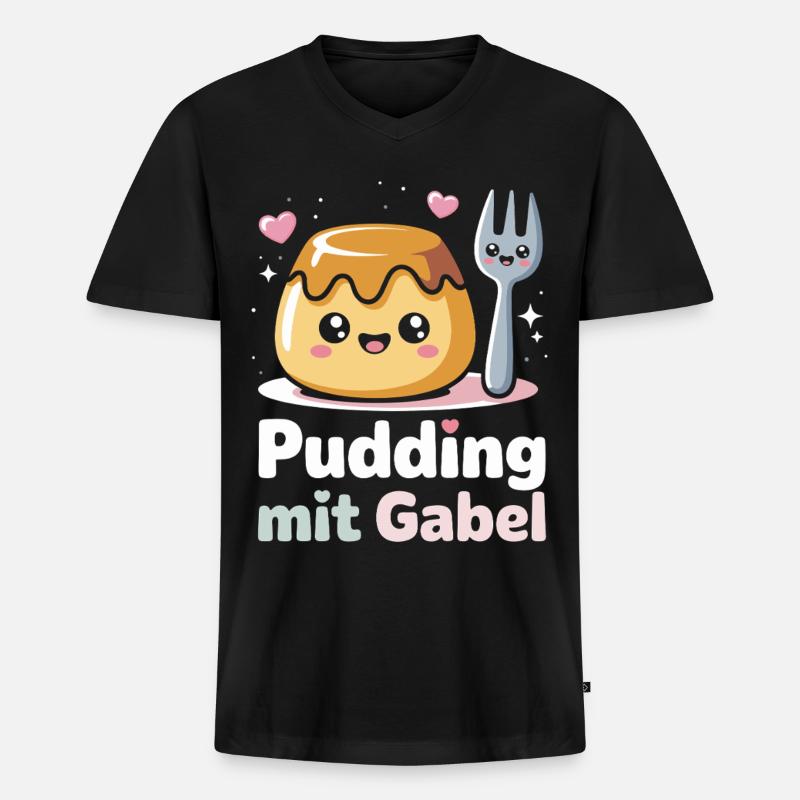 Pudding with fork - Men's Premium Organic T-shirt with V-neck - black