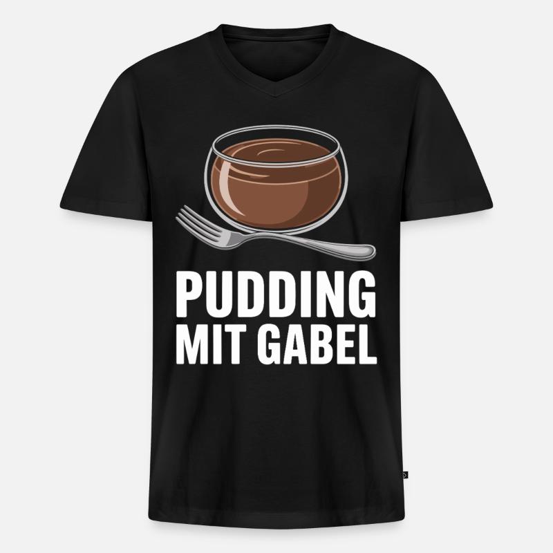 Pudding Mit Gabel - Männer Premium Bio T-Shirt mit V-Ausschnitt - Schwarz