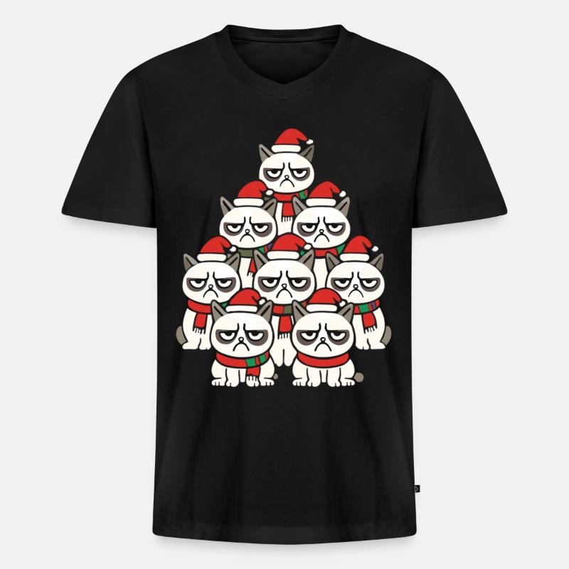  Grumpy Christmas Cats – Lustiges Katzen - Männer Premium Bio T-Shirt mit V-Ausschnitt - Schwarz