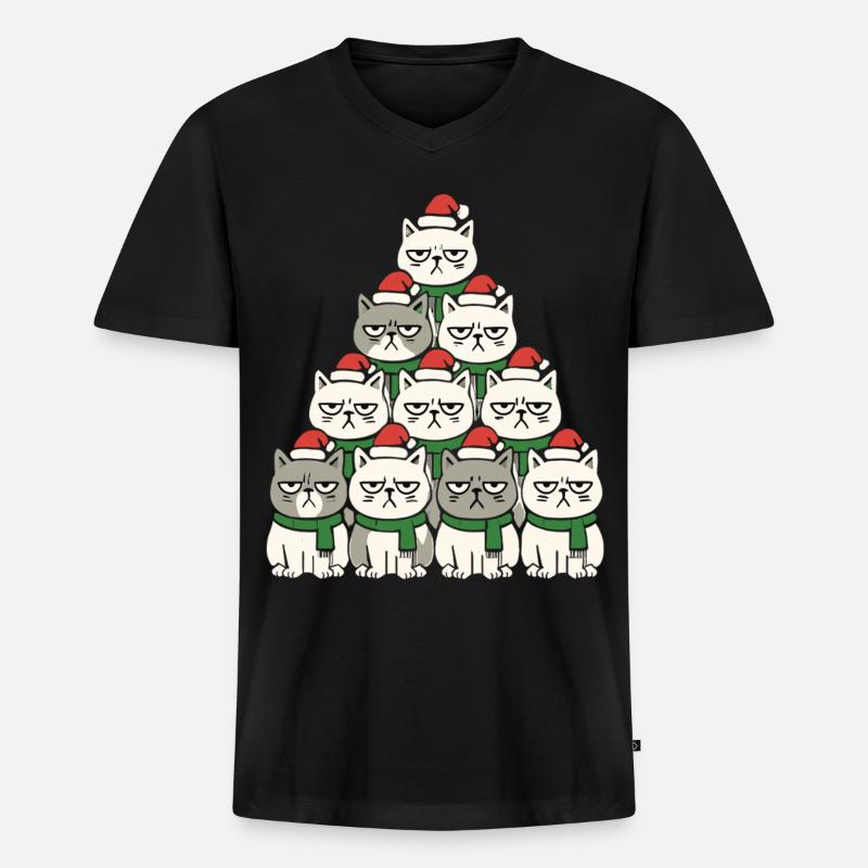  Grumpy Christmas Cats – Lustiges Katzen - Männer Premium Bio T-Shirt mit V-Ausschnitt - Schwarz