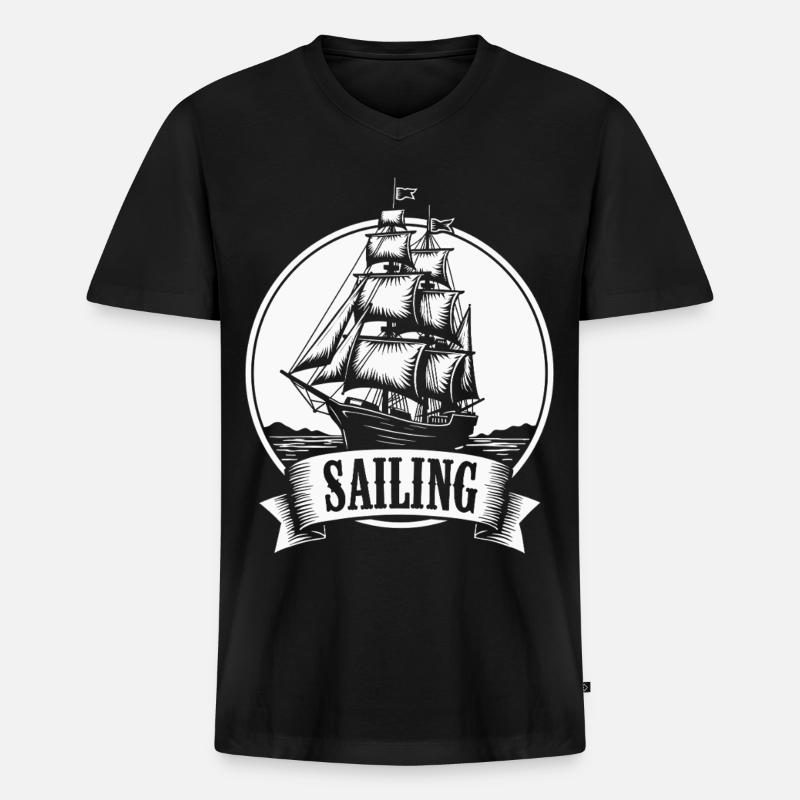 Sailing Segelschiff Maritim Ahoi - Männer Premium Bio T-Shirt mit V-Ausschnitt - Schwarz