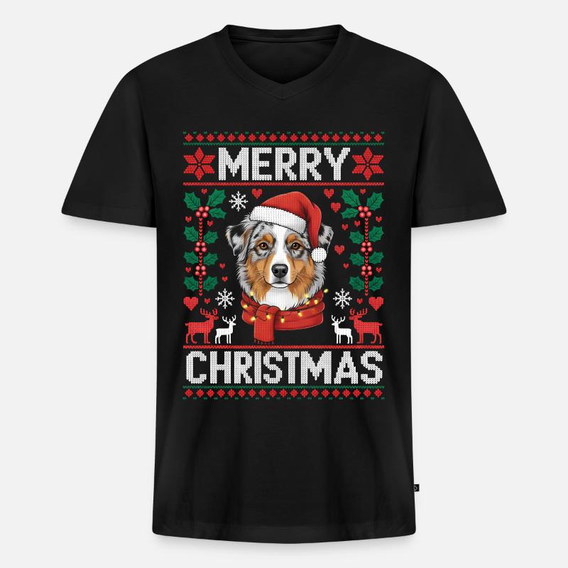 Australischer Schäferhund Weihnachten Xmas - Männer Premium Bio T-Shirt mit V-Ausschnitt - Schwarz