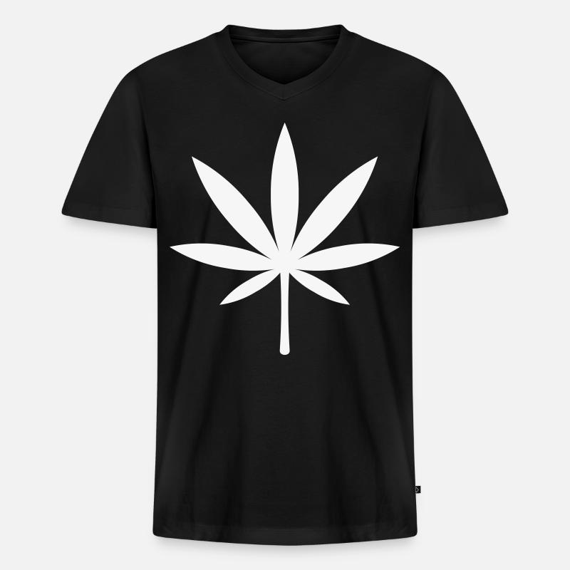 Cannabis / Marihuana / Hanfblatt (White) - Männer Premium Bio T-Shirt mit V-Ausschnitt - Schwarz