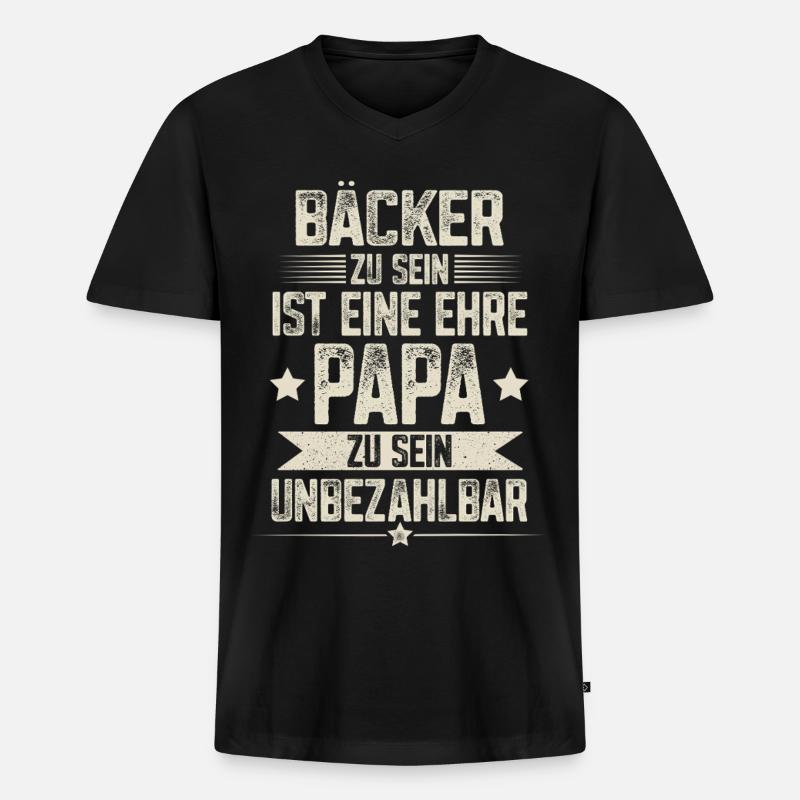 Bäcker Papa - Männer Premium Bio T-Shirt mit V-Ausschnitt - Schwarz