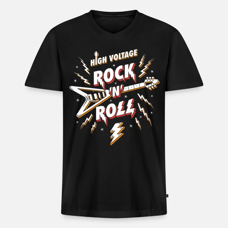 Hochspannungs-Rock'n'Roll-Gitarre - Männer Premium Bio T-Shirt mit V-Ausschnitt - Schwarz