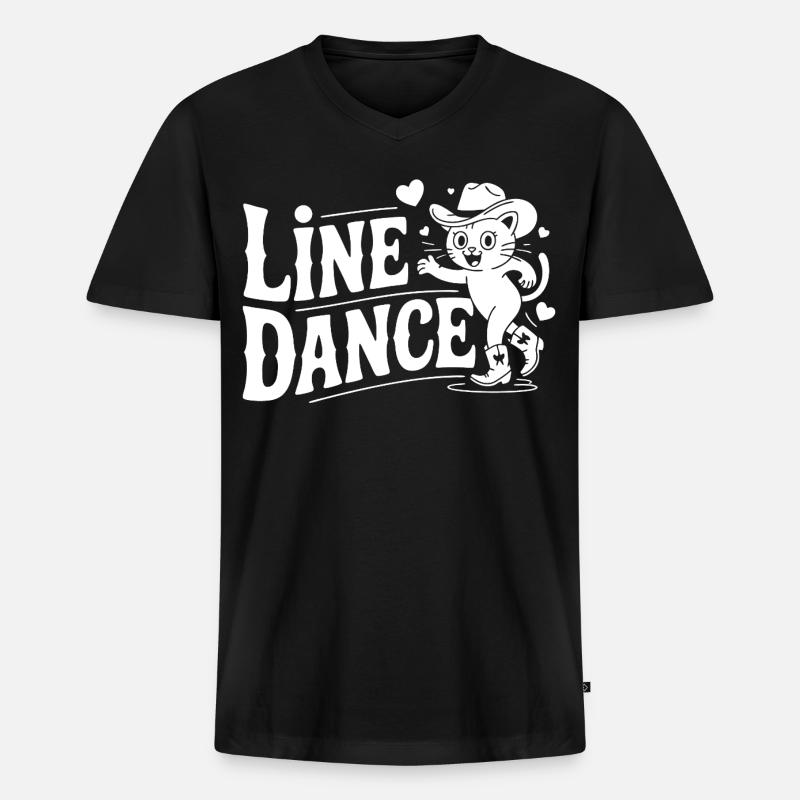Line Dance Katze Silhouette - Männer Premium Bio T-Shirt mit V-Ausschnitt - Schwarz