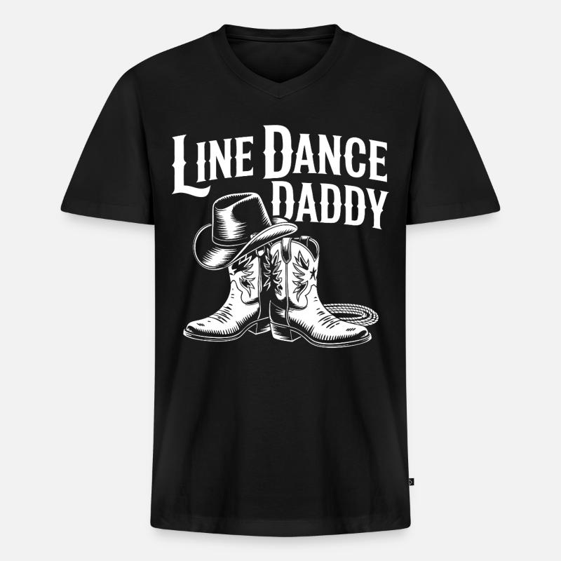 Line Dance Daddy Western Boots - Männer Premium Bio T-Shirt mit V-Ausschnitt - Schwarz