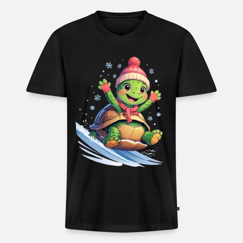 Winterwelle Surfturtle - Männer Premium Bio T-Shirt mit V-Ausschnitt - Schwarz