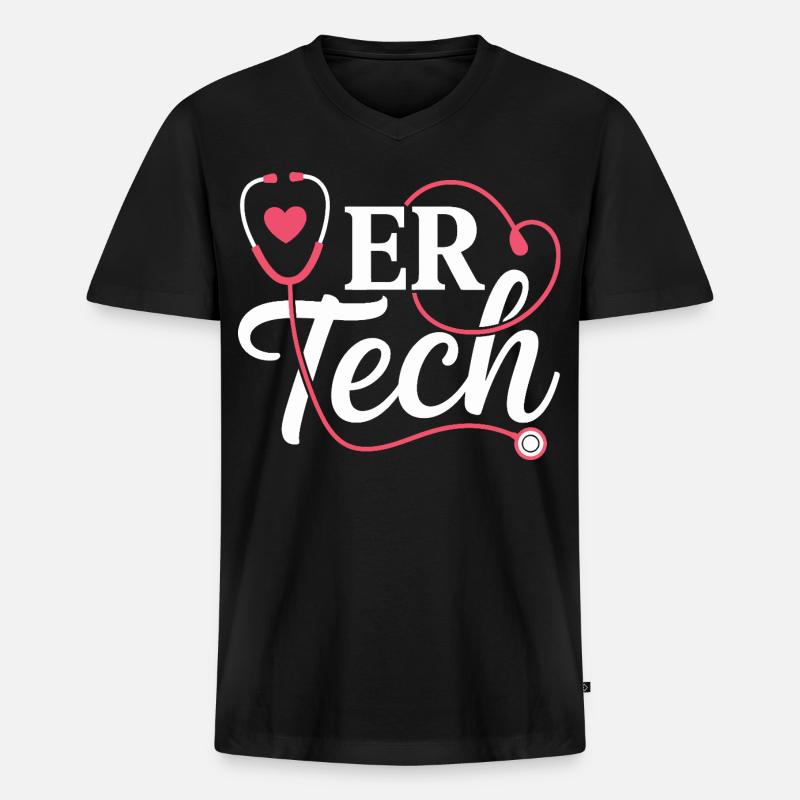 ERTech Stethoskop Herz - Männer Premium Bio T-Shirt mit V-Ausschnitt - Schwarz