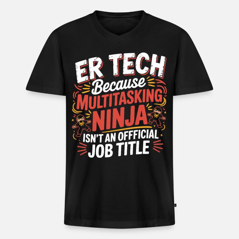 Tech Ninja: Multitasking Humor - Männer Premium Bio T-Shirt mit V-Ausschnitt - Schwarz