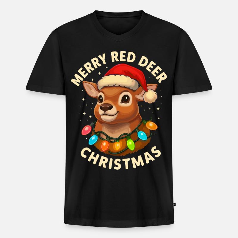 Hirsch Weihnachten Jäger Geschenk Rotwild - Männer Premium Bio T-Shirt mit V-Ausschnitt - Schwarz