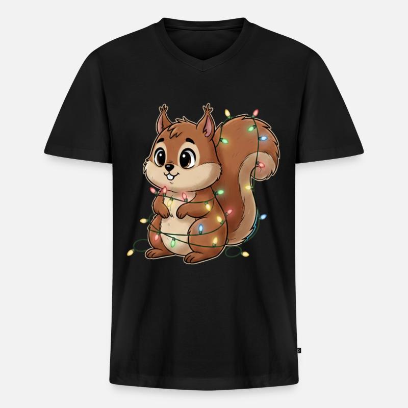 Lichterbehängtes Eichhörnchen - Männer Premium Bio T-Shirt mit V-Ausschnitt - Schwarz