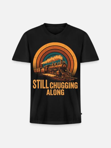 Retro-Dampflokomotiv-Railfan - Männer Premium Bio T-Shirt mit V-Ausschnitt - Schwarz