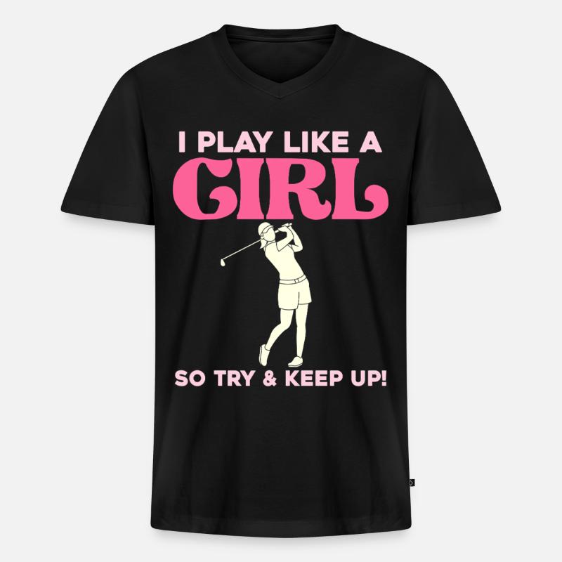 Ich spiele wie ein Mädchen Golf - Männer Premium Bio T-Shirt mit V-Ausschnitt - Schwarz