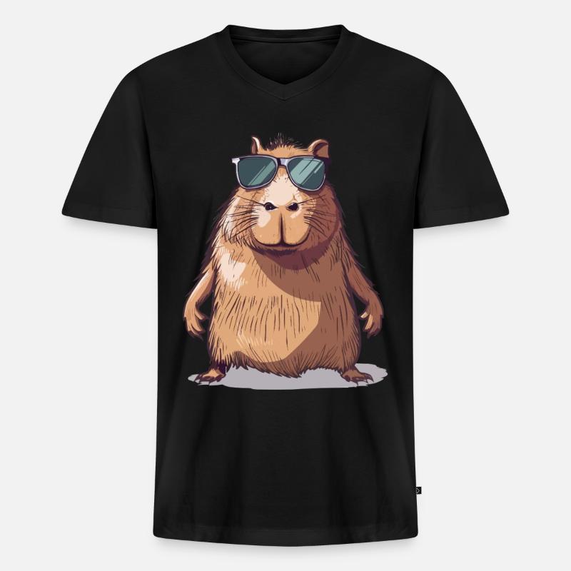 Lässiges Capybara mit Sonnenbrille Comic - Männer Premium Bio T-Shirt mit V-Ausschnitt - Schwarz