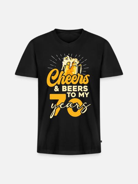 70 Jahre Cheers & Beers - Männer Premium Bio T-Shirt mit V-Ausschnitt - Schwarz