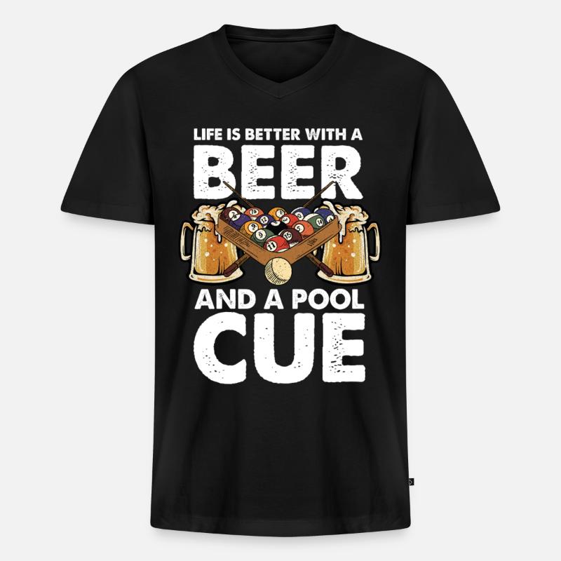 Bier, Pool und Cue - Männer Premium Bio T-Shirt mit V-Ausschnitt - Schwarz