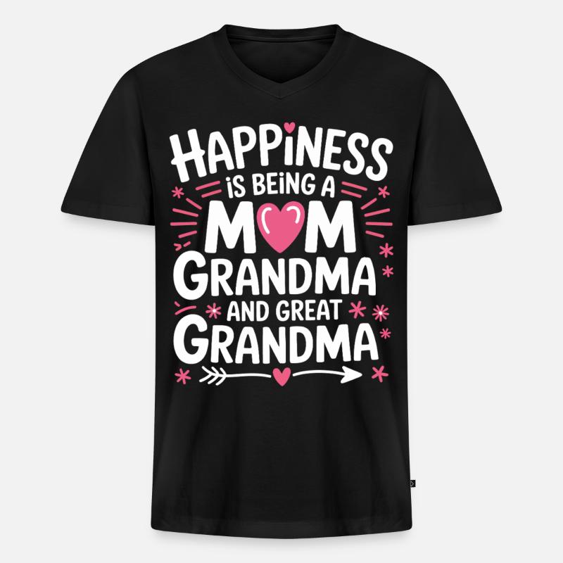 Happiness Design: Mama Oma Großmutter - Männer Premium Bio T-Shirt mit V-Ausschnitt - Schwarz