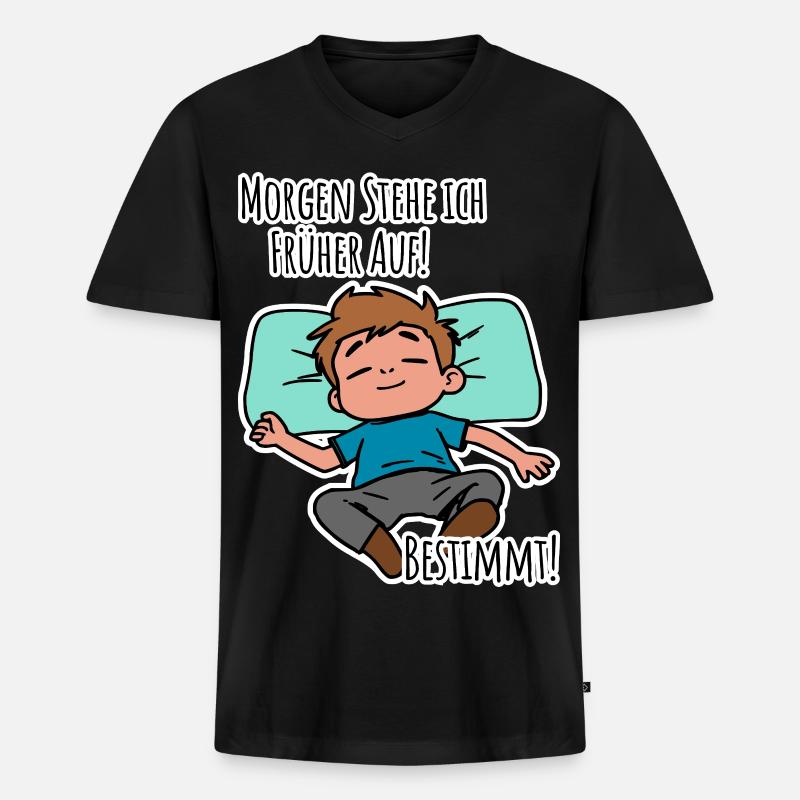Morgenmuffel? Früh aufstehen oder faulenzen? - Männer Premium Bio T-Shirt mit V-Ausschnitt - Schwarz