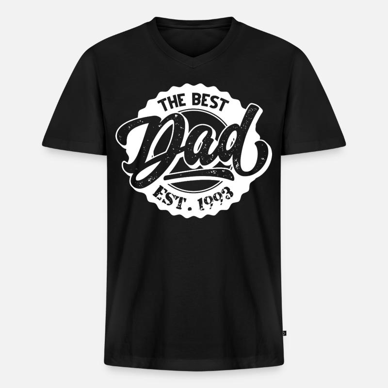 The Best Dad EST 1993 - Männer Premium Bio T-Shirt mit V-Ausschnitt - Schwarz