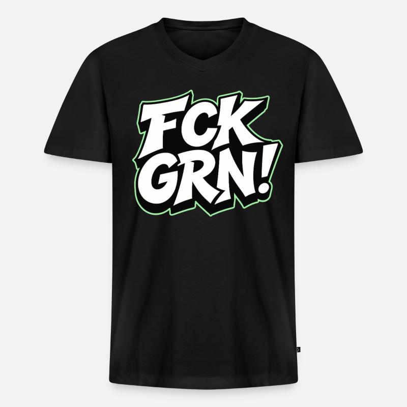 FCK GRN Statement Schriftzug - Männer Premium Bio T-Shirt mit V-Ausschnitt - Schwarz