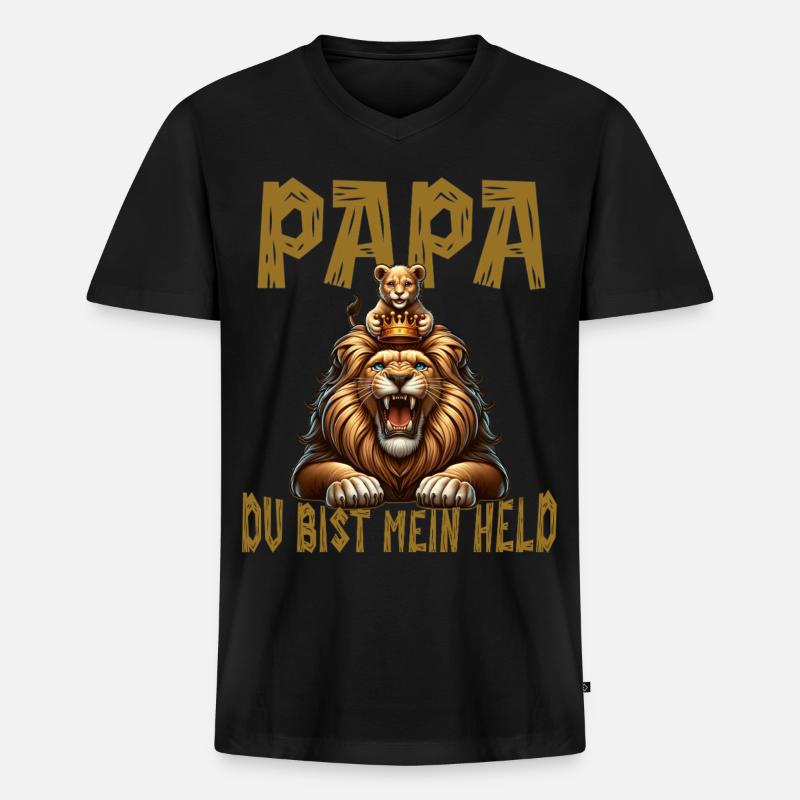 Papa Du Bist Mein Held  - Männer Premium Bio T-Shirt mit V-Ausschnitt - Schwarz