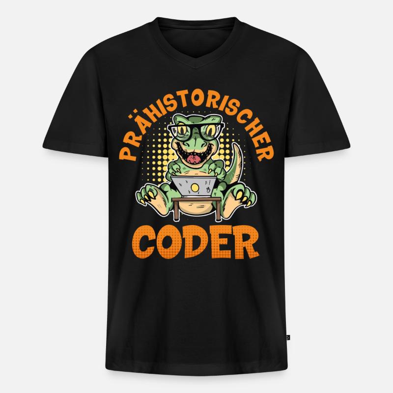 Coding PRÄHISTORISCHER CODER Lustiges - Männer Premium Bio T-Shirt mit V-Ausschnitt - Schwarz