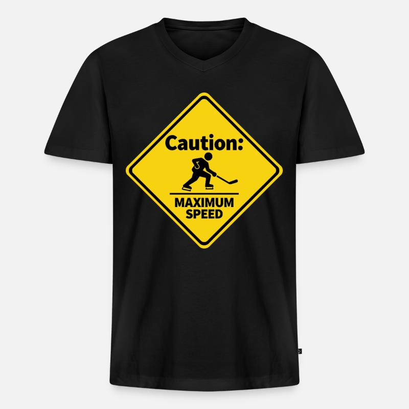 Caution Maximum Speed Eishockey Warnschild - Männer Premium Bio T-Shirt mit V-Ausschnitt - Schwarz