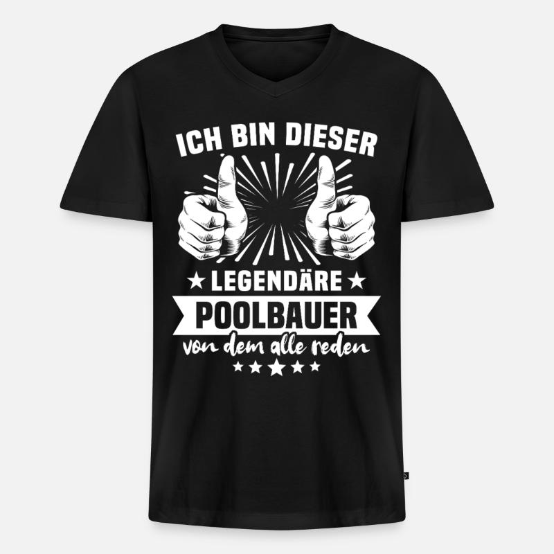 Poolbauer Legende - Männer Premium Bio T-Shirt mit V-Ausschnitt - Schwarz