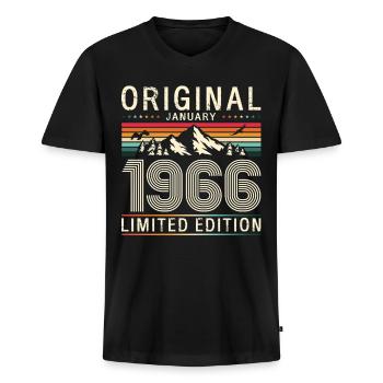 60. Geburtstag Original Januar Jahrgang 1966 - Männer Premium Bio T-Shirt mit V-Ausschnitt - Schwarz - Vorne - Nico (187cm)