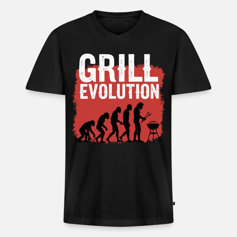 Grill Evolution Lustiger Grillmeister Spruch - Männer Premium Bio T-Shirt mit V-Ausschnitt - Schwarz