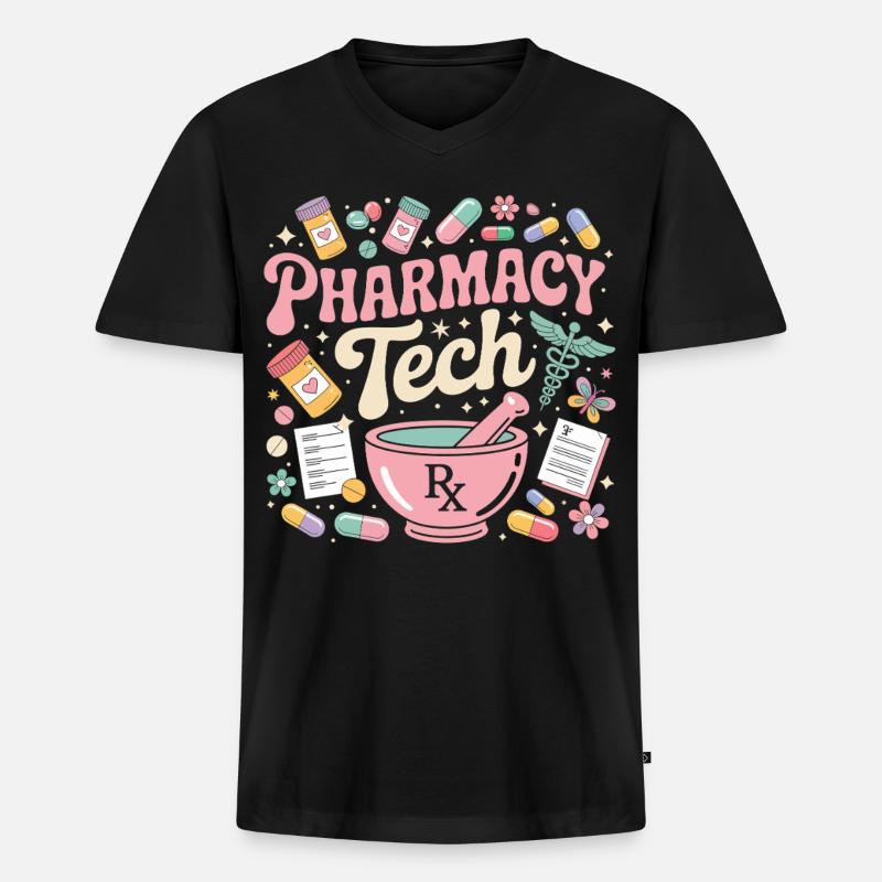 PharmaTech Apotheke Illustration - Männer Premium Bio T-Shirt mit V-Ausschnitt - Schwarz