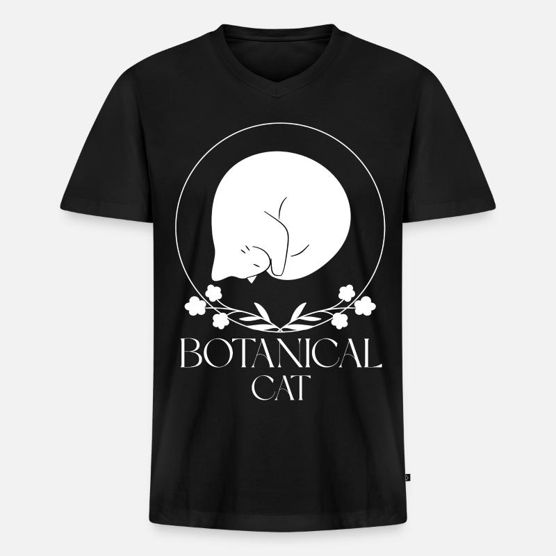 Minimalistische botanische Katze - Männer Premium Bio T-Shirt mit V-Ausschnitt - Schwarz