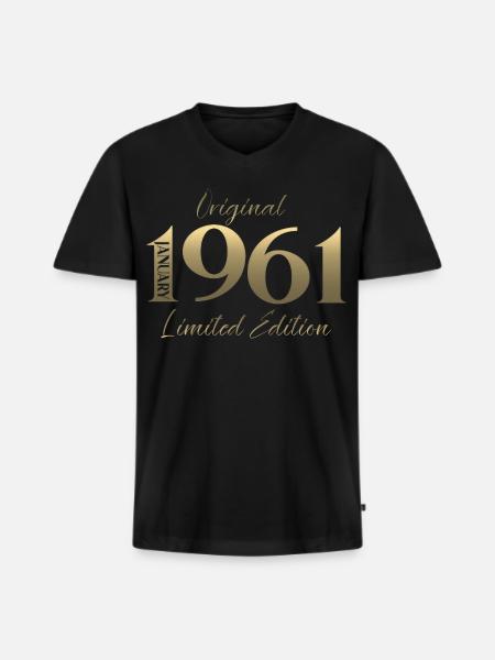 65th Birthday Original January 1961 - Men's Premium Organic T-shirt with V-neck - black