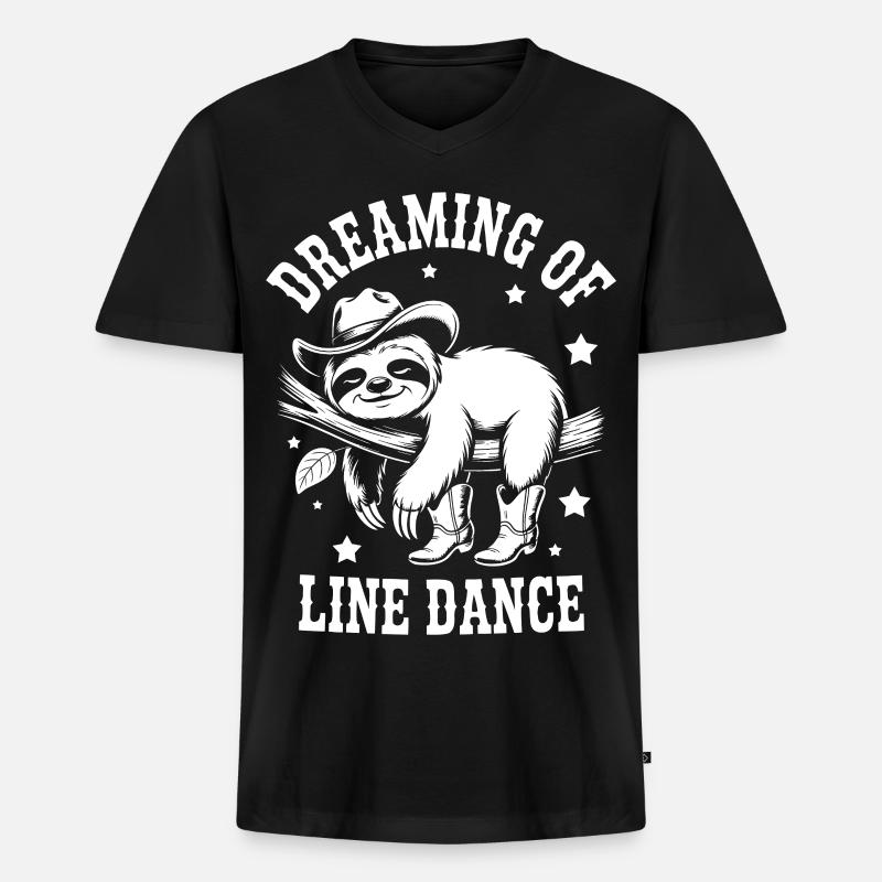 Faultier LineDance Cowboy - Männer Premium Bio T-Shirt mit V-Ausschnitt - Schwarz