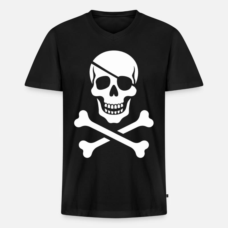 Schädel und Knochen Kreuzdesign - Männer Premium Bio T-Shirt mit V-Ausschnitt - Schwarz