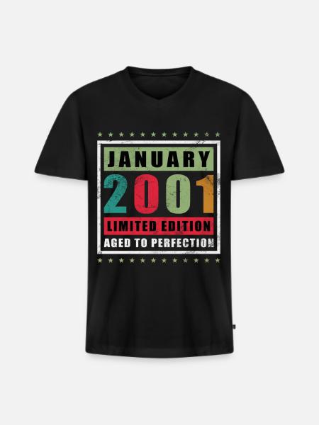 January 2001 Limited Edition Aged - Men's Premium Organic T-shirt with V-neck - black