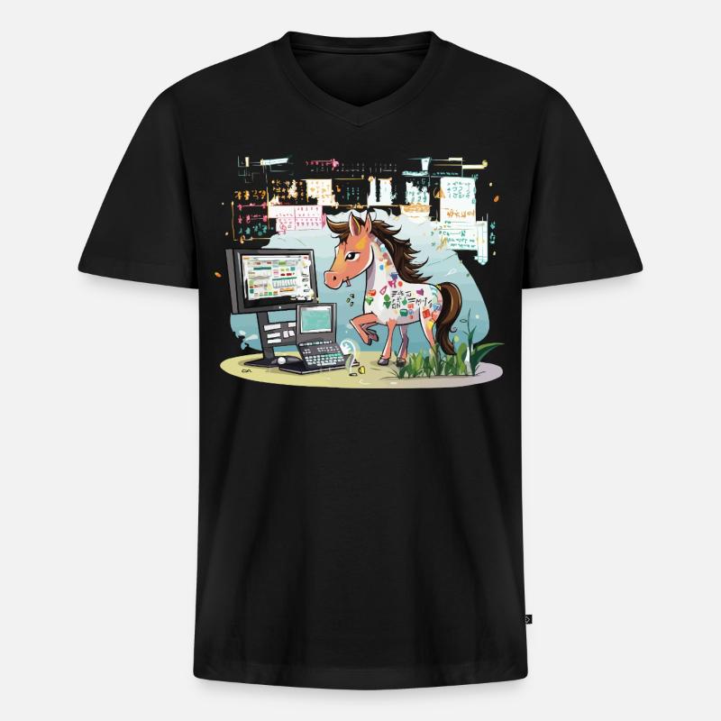 Digital Graffiti Pony - Männer Premium Bio T-Shirt mit V-Ausschnitt - Schwarz