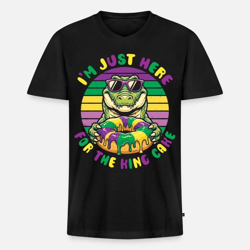 King Cake Mardi Gras Aligator - Männer Premium Bio T-Shirt mit V-Ausschnitt - Schwarz