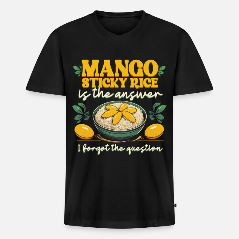 Mango Sticky Reis Is The Answer - Männer Premium Bio T-Shirt mit V-Ausschnitt - Schwarz