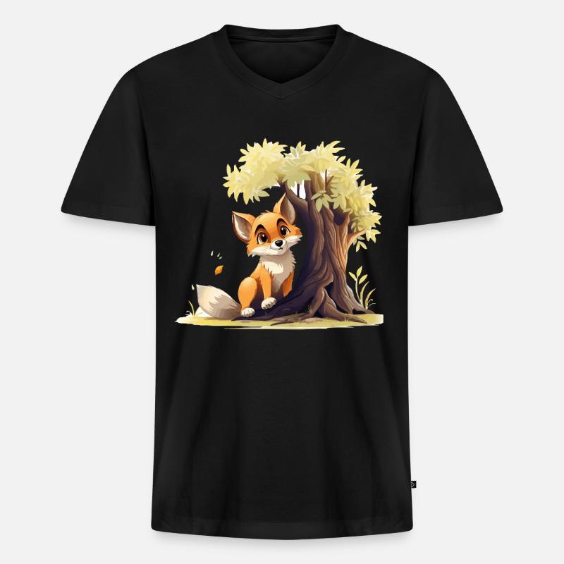 Waldfuchs am goldenen Baum - Männer Premium Bio T-Shirt mit V-Ausschnitt - Schwarz