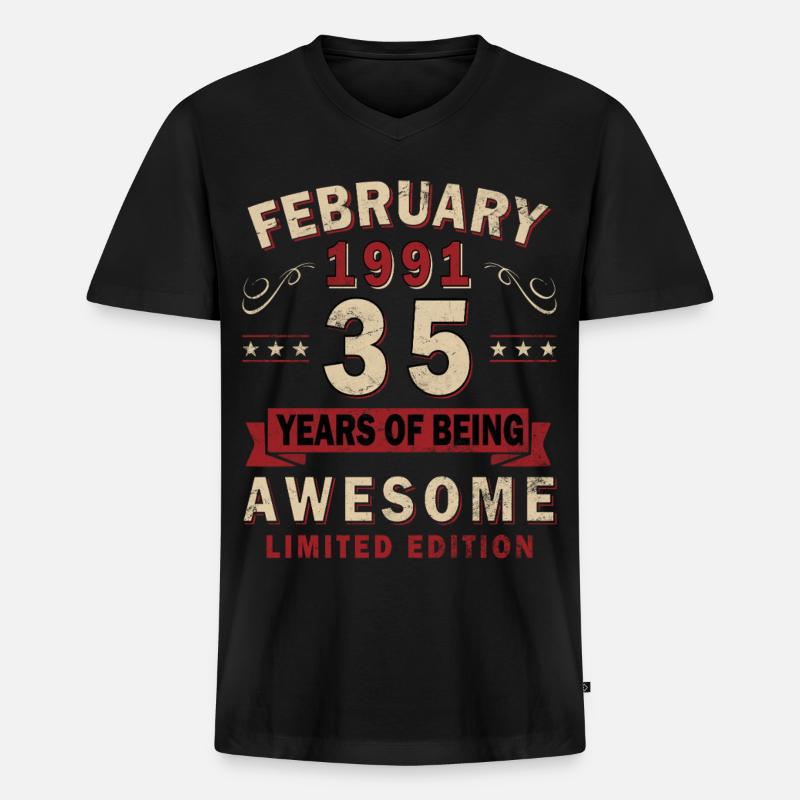 Februar 1991 - Geschenk Februar 1991 - Männer Premium Bio T-Shirt mit V-Ausschnitt - Schwarz
