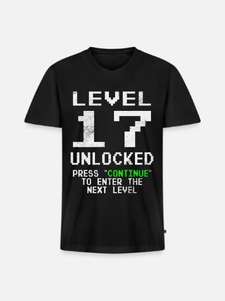 Level Unlocked Gamer Birthday 17 Years - Men's Premium Organic T-shirt with V-neck - black