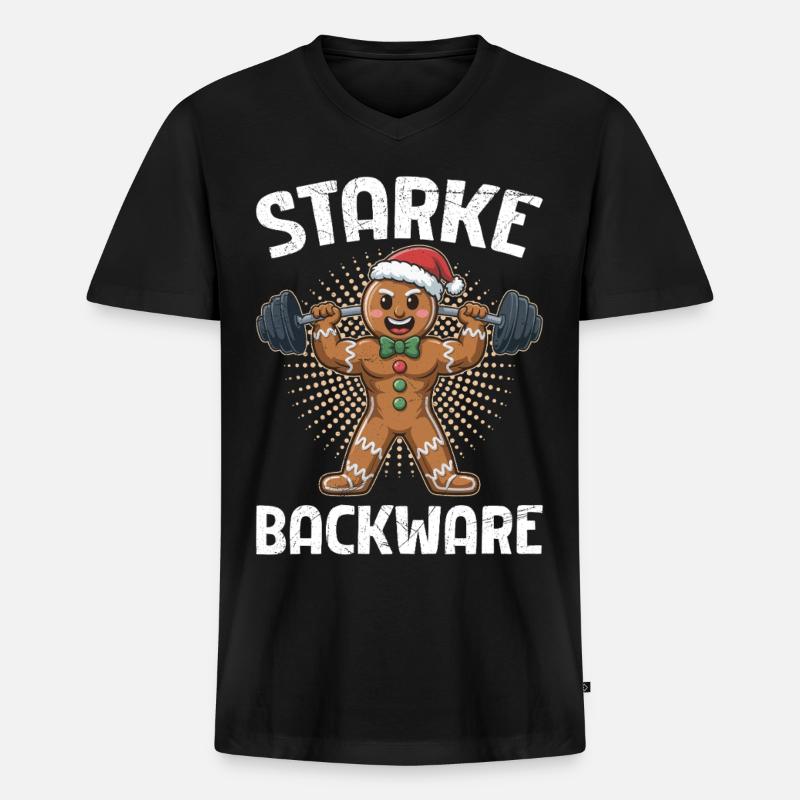 Lebkuchenmann STARKE BACKWARE Lustiges - Männer Premium Bio T-Shirt mit V-Ausschnitt - Schwarz