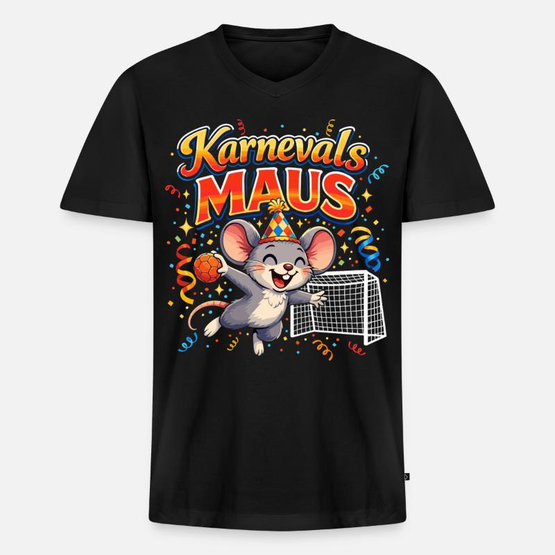 Karnevalsmaus Handball Geschenk Lustig Fasching - Männer Premium Bio T-Shirt mit V-Ausschnitt - Schwarz