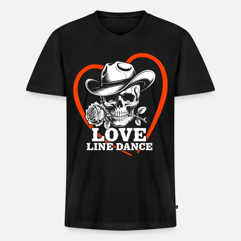 Love Line Dance Skull - Männer Premium Bio T-Shirt mit V-Ausschnitt - Schwarz