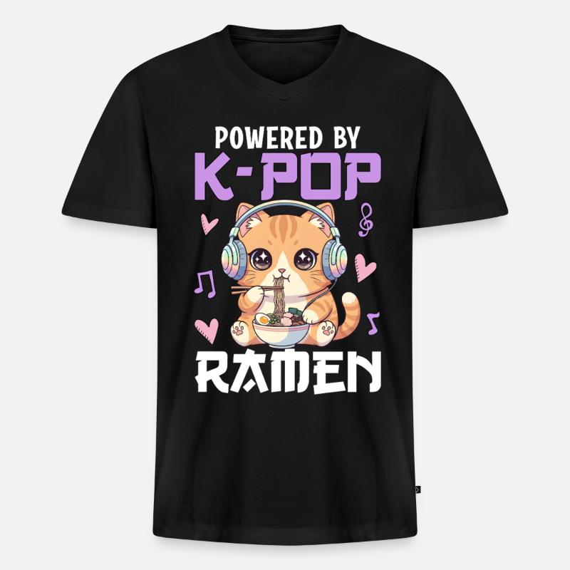 Powered By K-Pop Ramen - Männer Premium Bio T-Shirt mit V-Ausschnitt - Schwarz