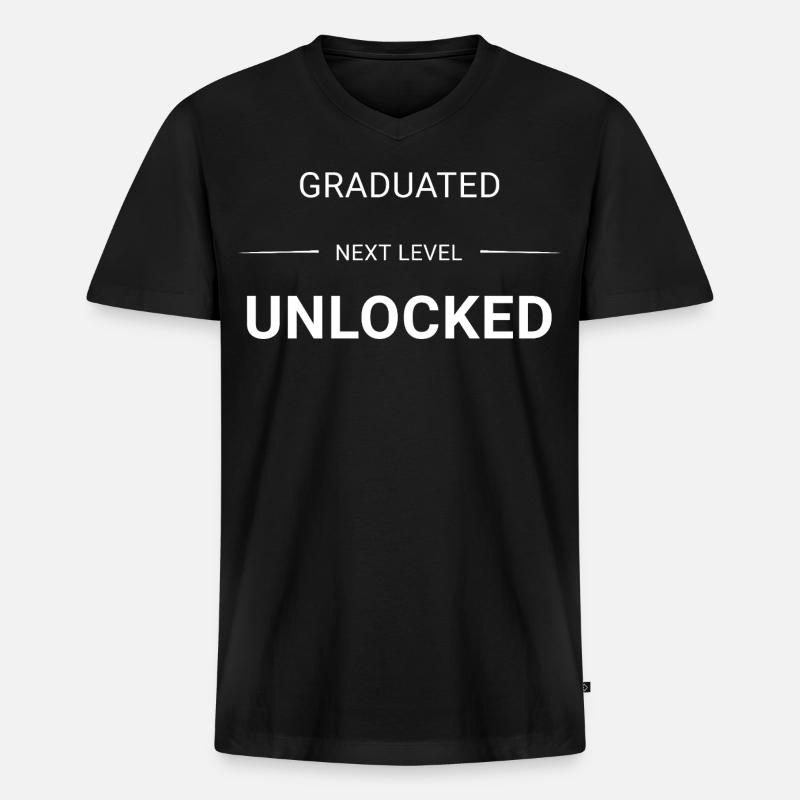 GRADUATED_NEXT_LEVEL_UNLOCKED_white - Männer Premium Bio T-Shirt mit V-Ausschnitt - Schwarz