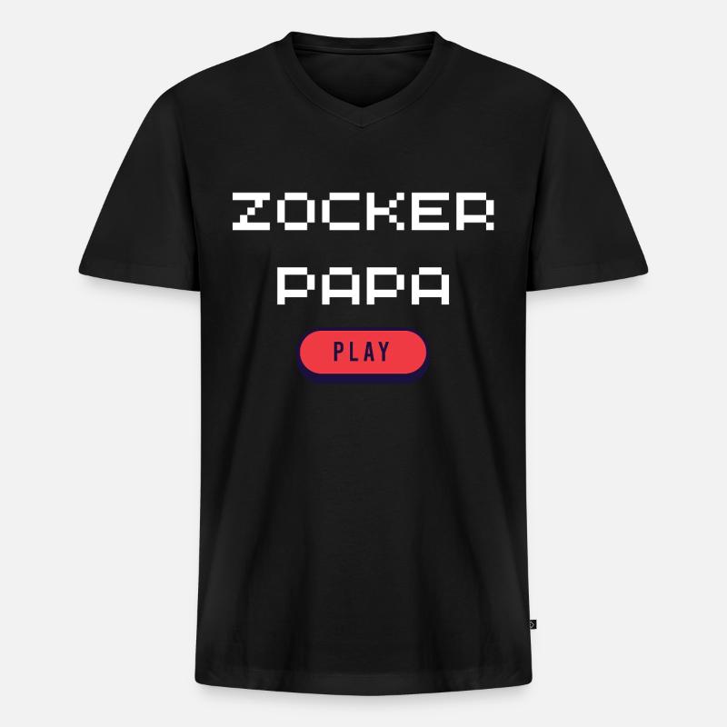 Zocker Papa - Männer Premium Bio T-Shirt mit V-Ausschnitt - Schwarz